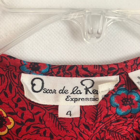 Oscar de la Renta Floral Red Long Sleeve Top Size 4 - Picture 2 of 11